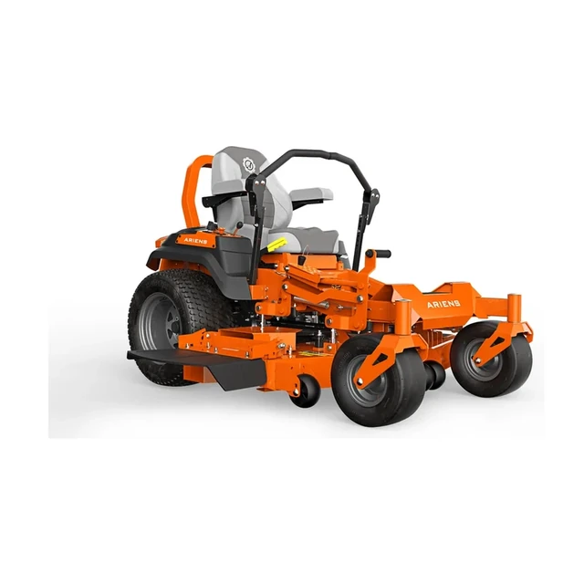 Orange and black Ariens Apex 52 KW zero-turn lawn mower with a 52 inch cutting deck, twin lap bars and a padded seat.