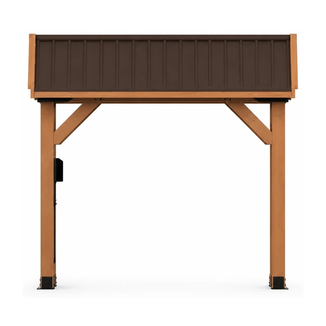 Backyard Discovery 10x10 Norwood cedar gazebo installed on a paved backyard patio