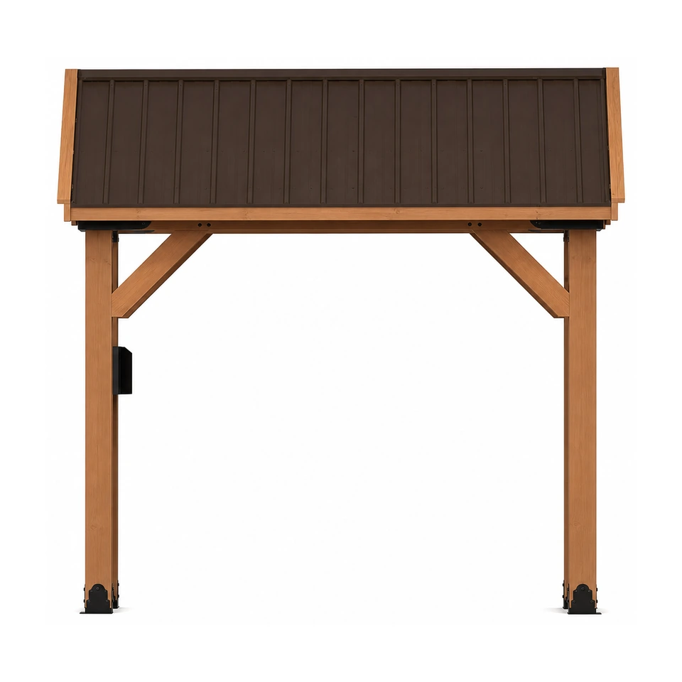 Backyard Discovery 12x10 Norwood cedar gazebo standing over a backyard dining area