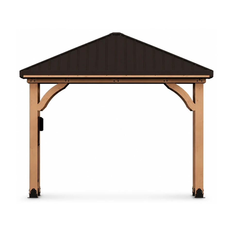 Backyard Discovery 14x12 Barrington cedar gazebo with galvanized steel roof in a large backyard