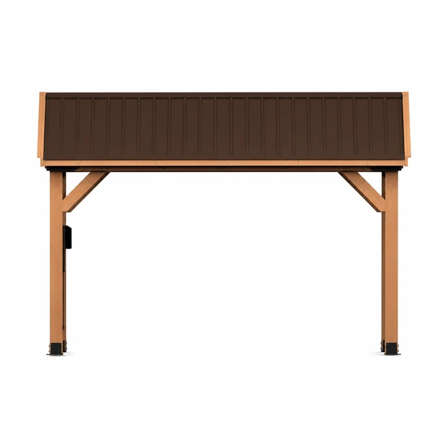 Backyard Discovery 14x12 Norwood cedar gazebo covering outdoor furniture in a spacious backyard