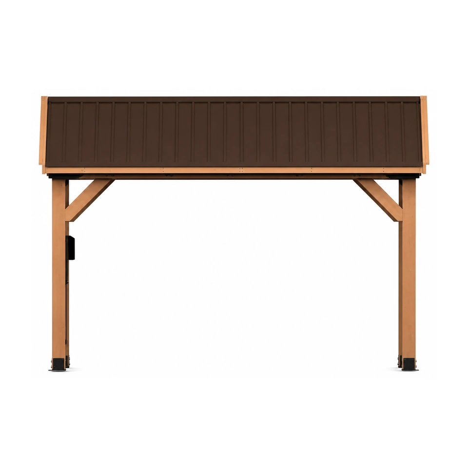 Backyard Discovery 14x12 Norwood cedar gazebo covering outdoor furniture in a spacious backyard