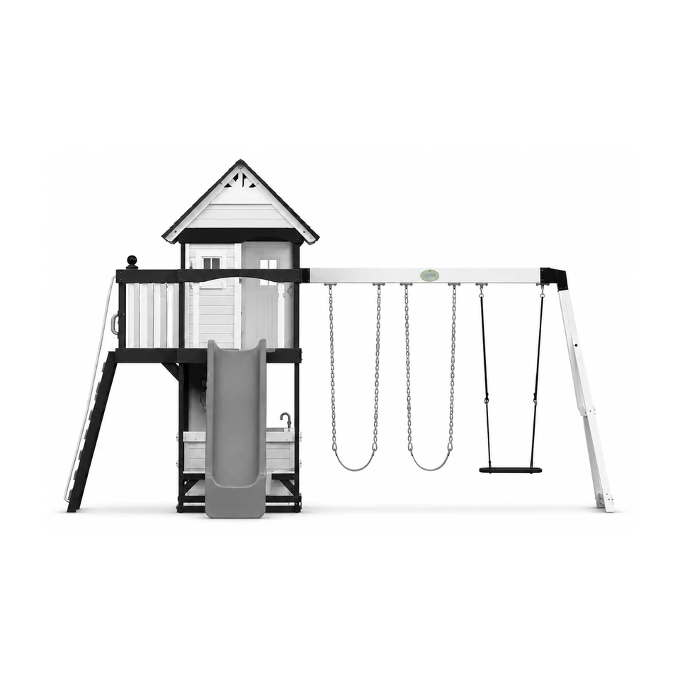 White Backyard Discovery Canyon Creek outdoor swing set on a green lawn