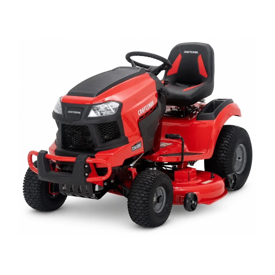 Craftsman T2400K riding lawn mower with a 46 inch deck and Kohler engine, front three quarter product view