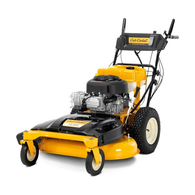 Cub Cadet CC800 Cyclocut wide area walk-behind mower with wide cutting deck and push handle on a lawn.