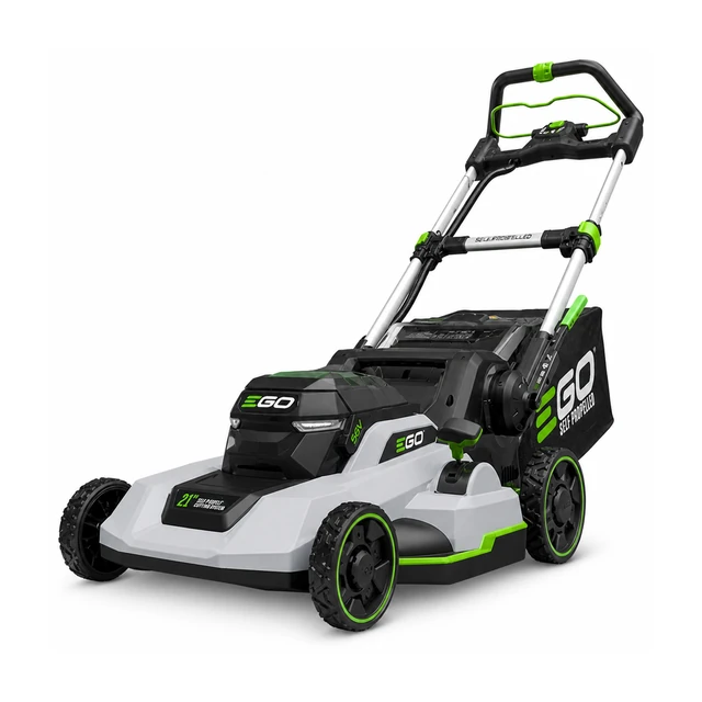 EGO LM2122SP-2 21 inch self-propelled battery lawn mower with Touch Drive handlebar, front three quarter product photo
