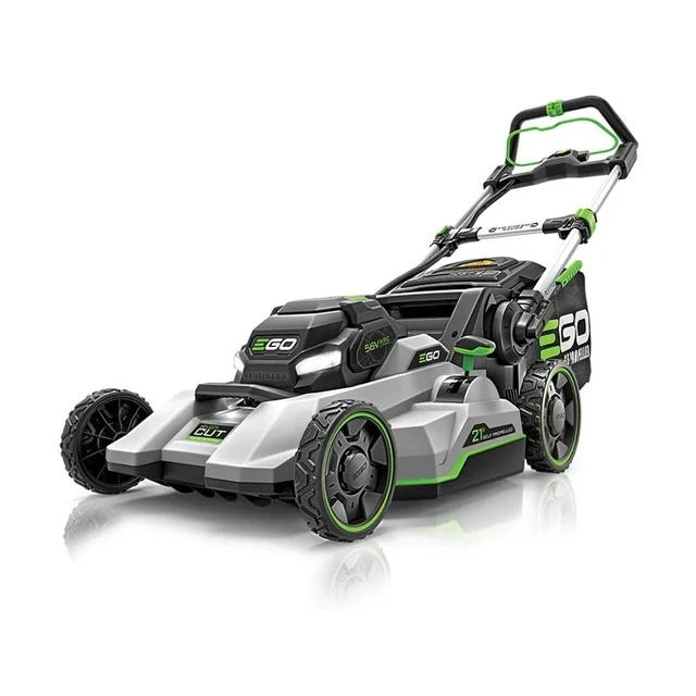 EGO LM2135SP 21 inch Select Cut self-propelled battery lawn mower shown with its G3 7.5Ah battery and 550W charger
