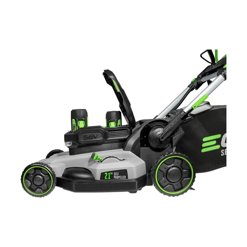 EGO LM2142SP 21 inch poly deck dual-port self-propelled battery lawn mower with two 5.0Ah batteries and 550W charger
