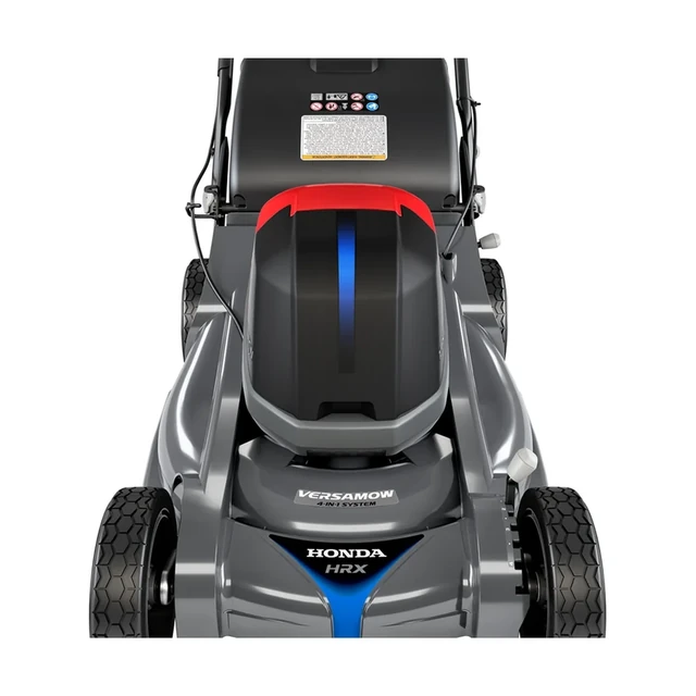 Honda HRX-BV 21 inch battery-powered self-propelled lawn mower with battery pack on a lawn.