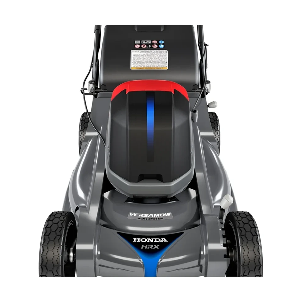 Honda HRX-BV 21 inch battery-powered self-propelled lawn mower with battery pack on a lawn.