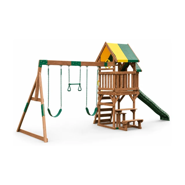 KidKraft Arbor Crest Deluxe outdoor playset set up on grass in a residential backyard