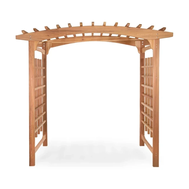 8 ft cedar walk-through garden arbor with trellis sides framing a garden path