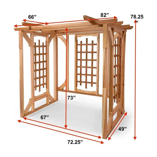 Cedar pergola garden arbor standing over a garden walkway