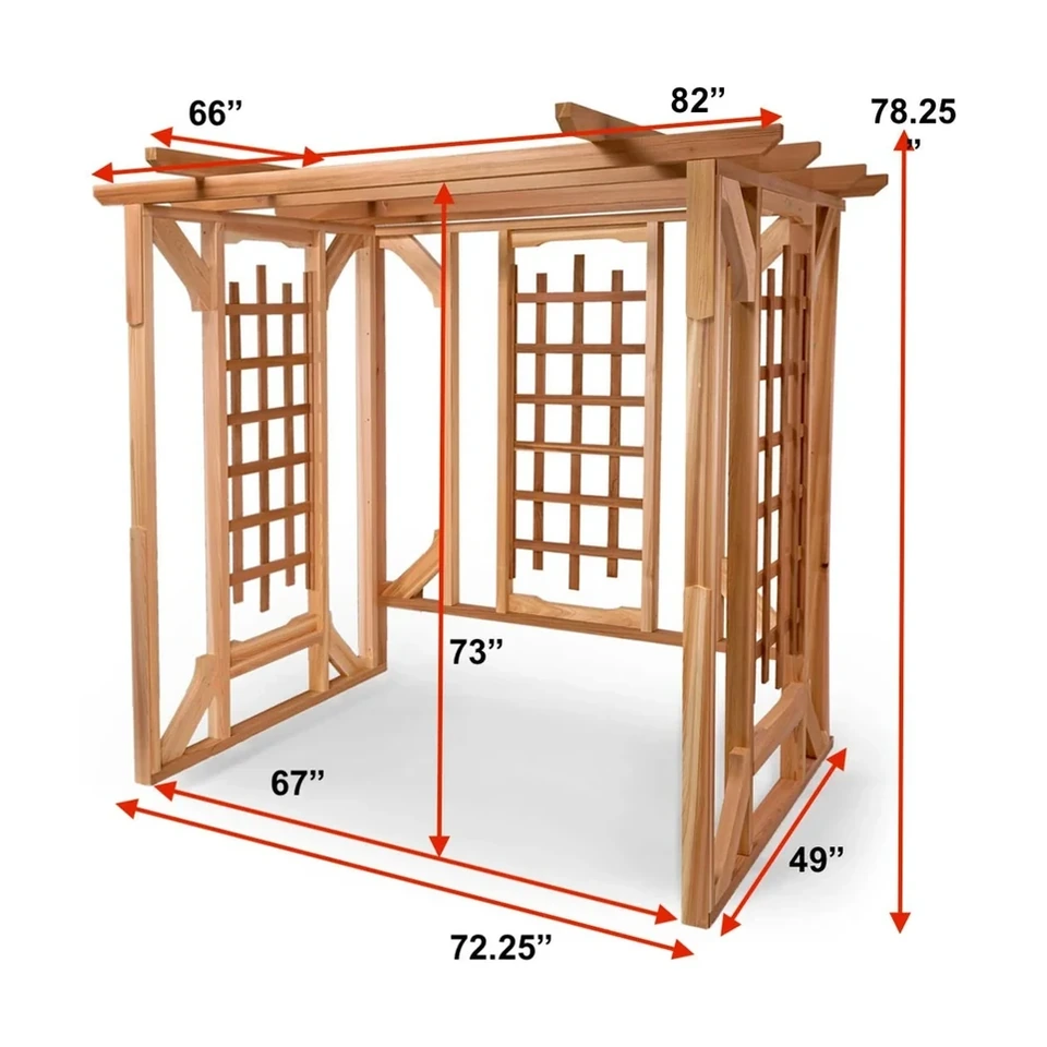 Cedar pergola garden arbor standing over a garden walkway