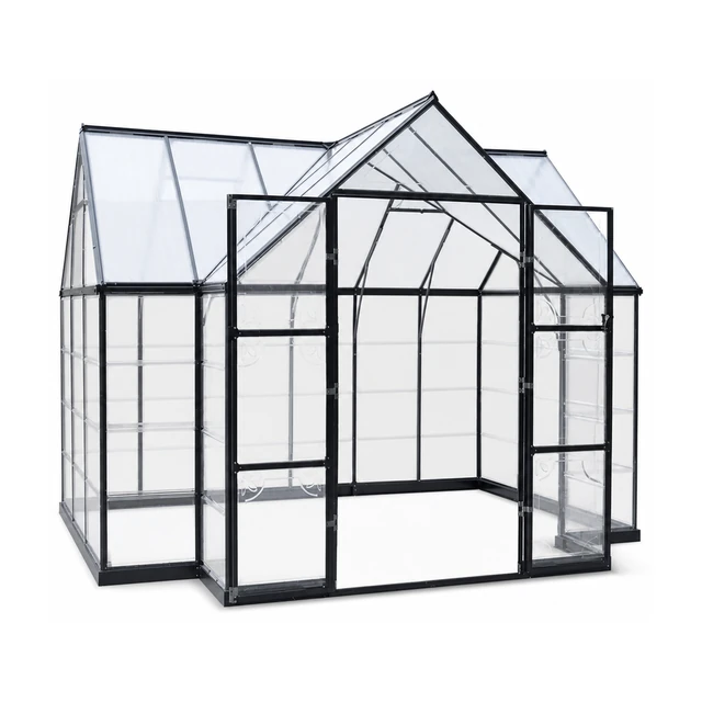 Palram Chalet 12 by 10 foot greenhouse with aluminum frame, polycarbonate walls and double door
