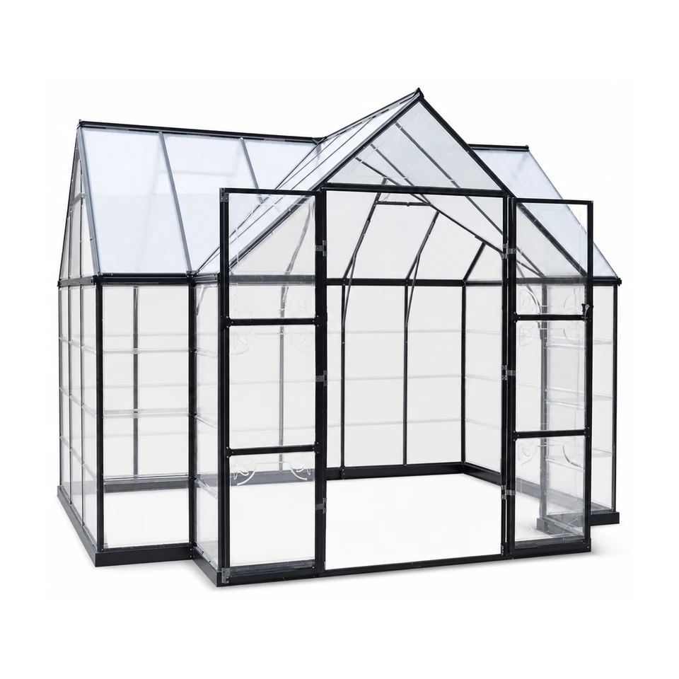 Palram Chalet 12 by 10 foot greenhouse with aluminum frame, polycarbonate walls and double door