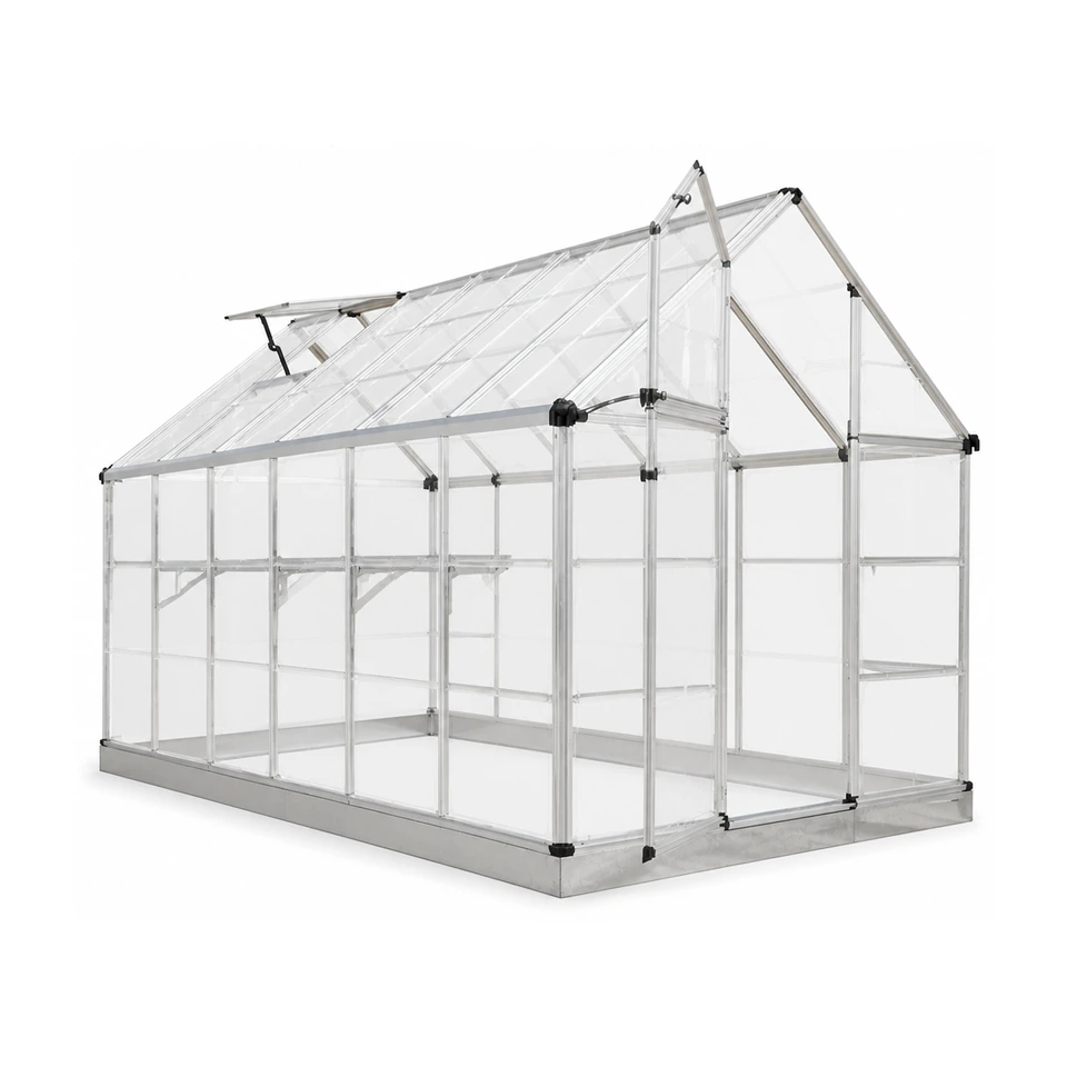 Palram Snap & Grow greenhouse, 6 feet wide, with polycarbonate panels beside a garden bed