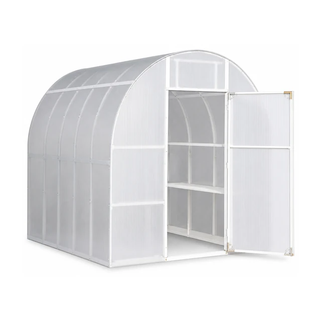 Solexx Gardener's Oasis greenhouse kit assembled in a backyard garden