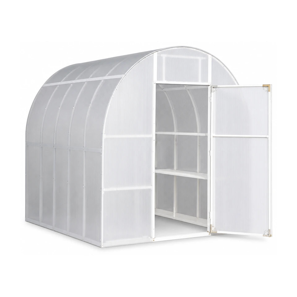 Solexx Gardener's Oasis greenhouse kit assembled in a backyard garden